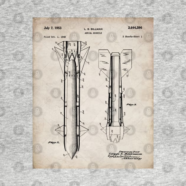 Army Aerial Missile Patent - Military Veteran Army Fan Art - Antique by patentpress